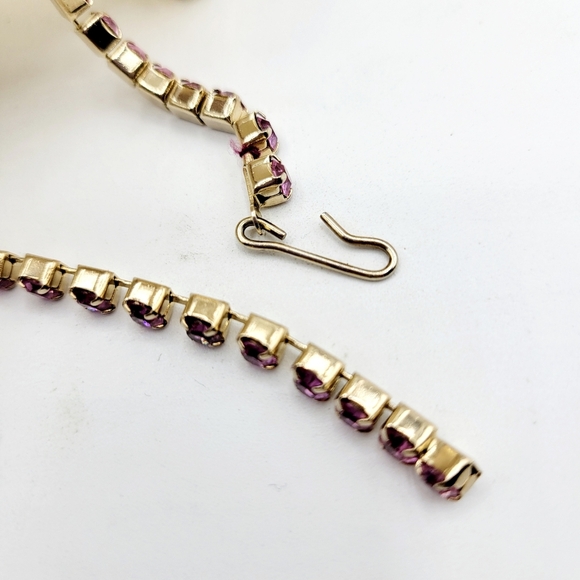 Stunning Vintage Rhinestone Choker Necklace • Hook Clasp • Pink & Gray - Picture 6 of 6